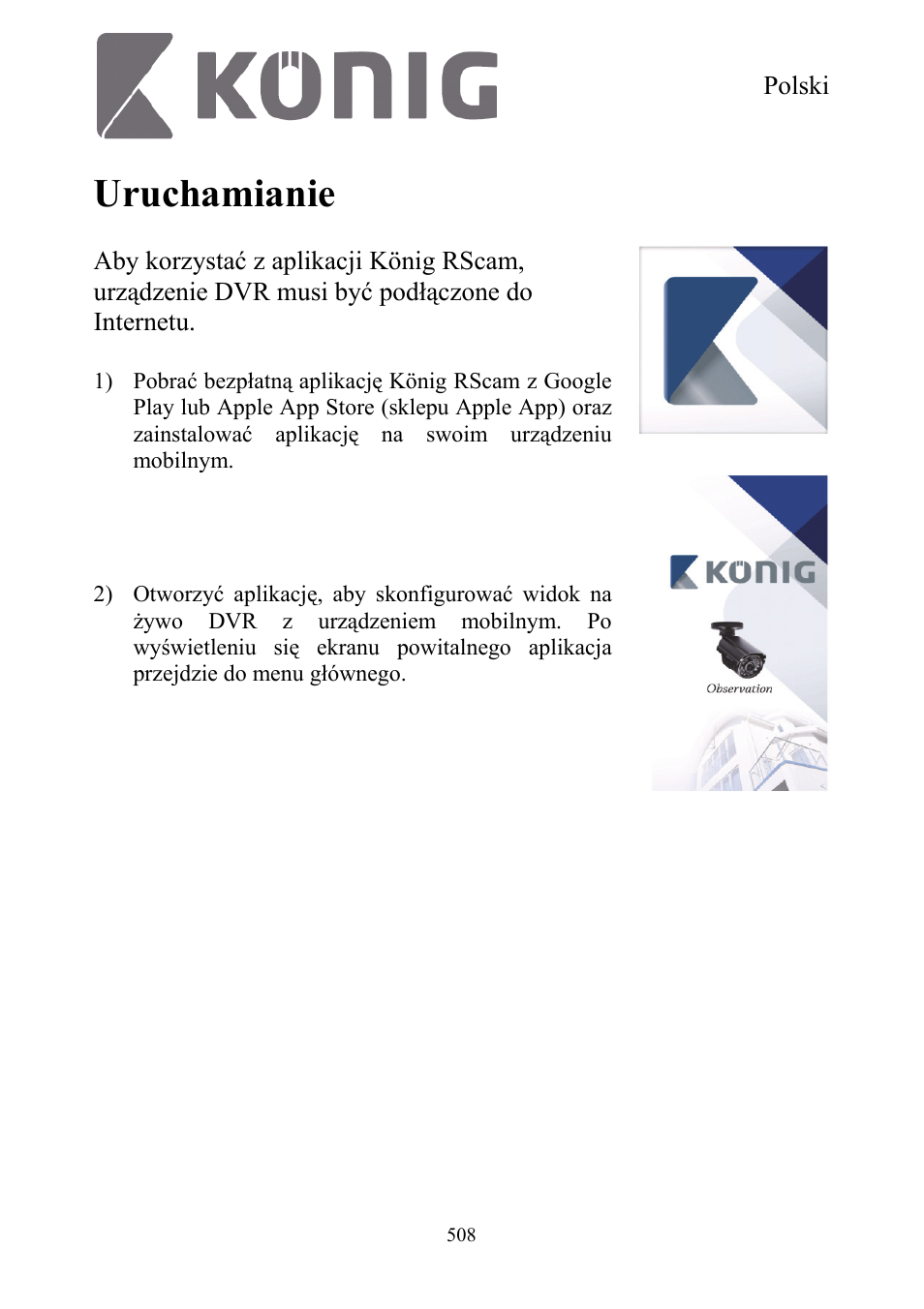 Uruchamianie | Konig Electronic Digital security video recorder equipped with built-in 500 GB hard disk User Manual | Page 508 / 550