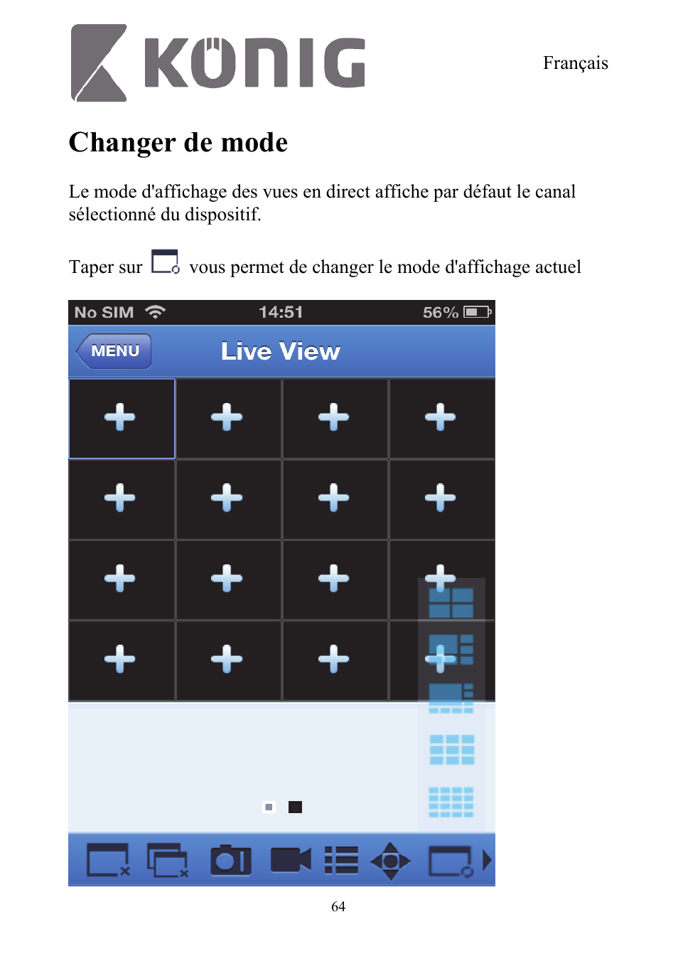 Changer de mode | Konig Electronic Digital security video recorder equipped with built-in 500 GB hard disk User Manual | Page 64 / 550