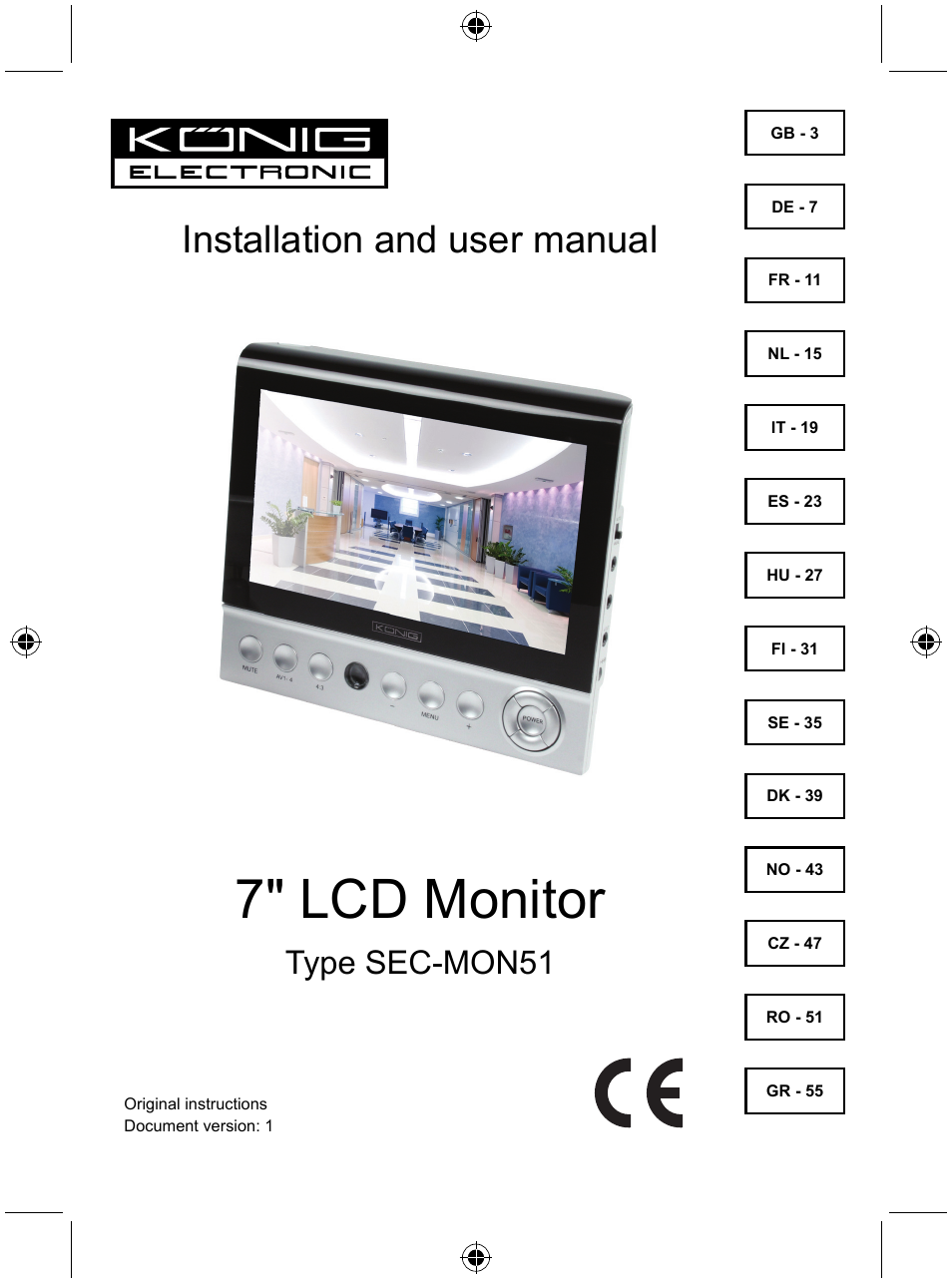 Konig Electronic 7" color LCD monitor User Manual | 59 pages