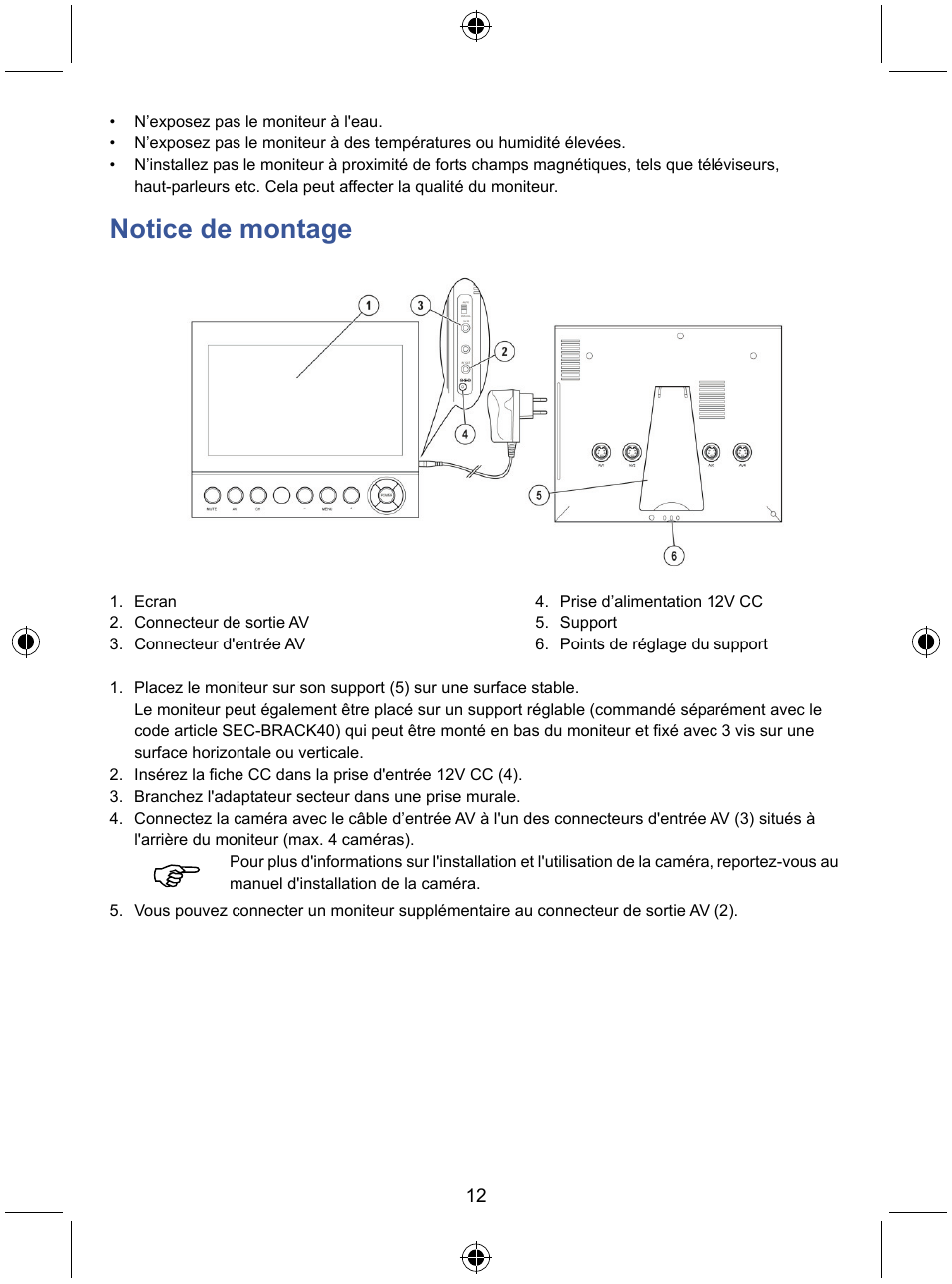 Notice de montage | Konig Electronic 7" color LCD monitor User Manual | Page 12 / 59