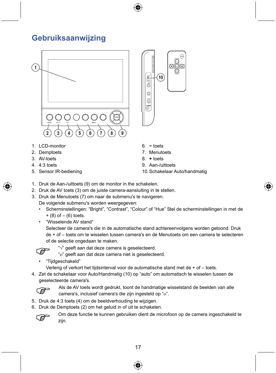 Gebruiksaanwijzing | Konig Electronic 7" color LCD monitor User Manual | Page 17 / 59