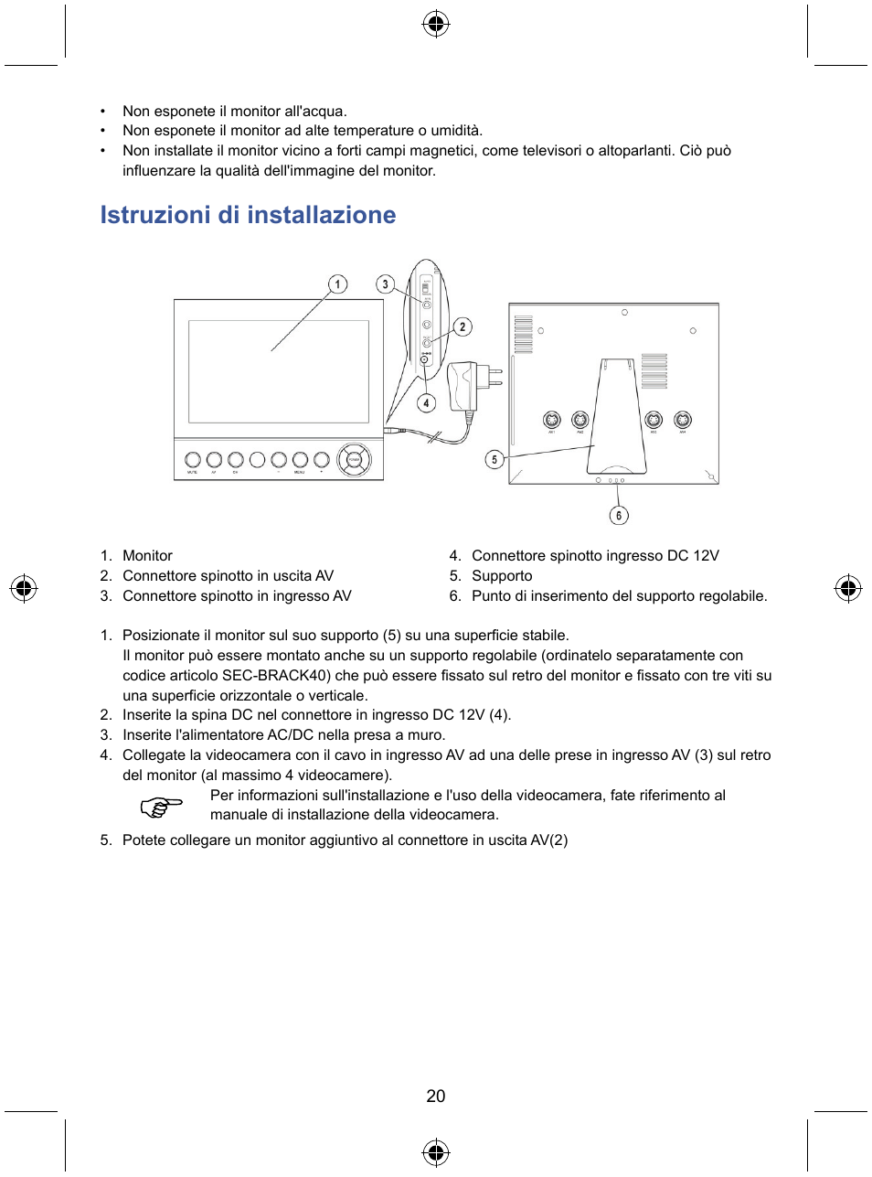 Istruzioni di installazione | Konig Electronic 7" color LCD monitor User Manual | Page 20 / 59