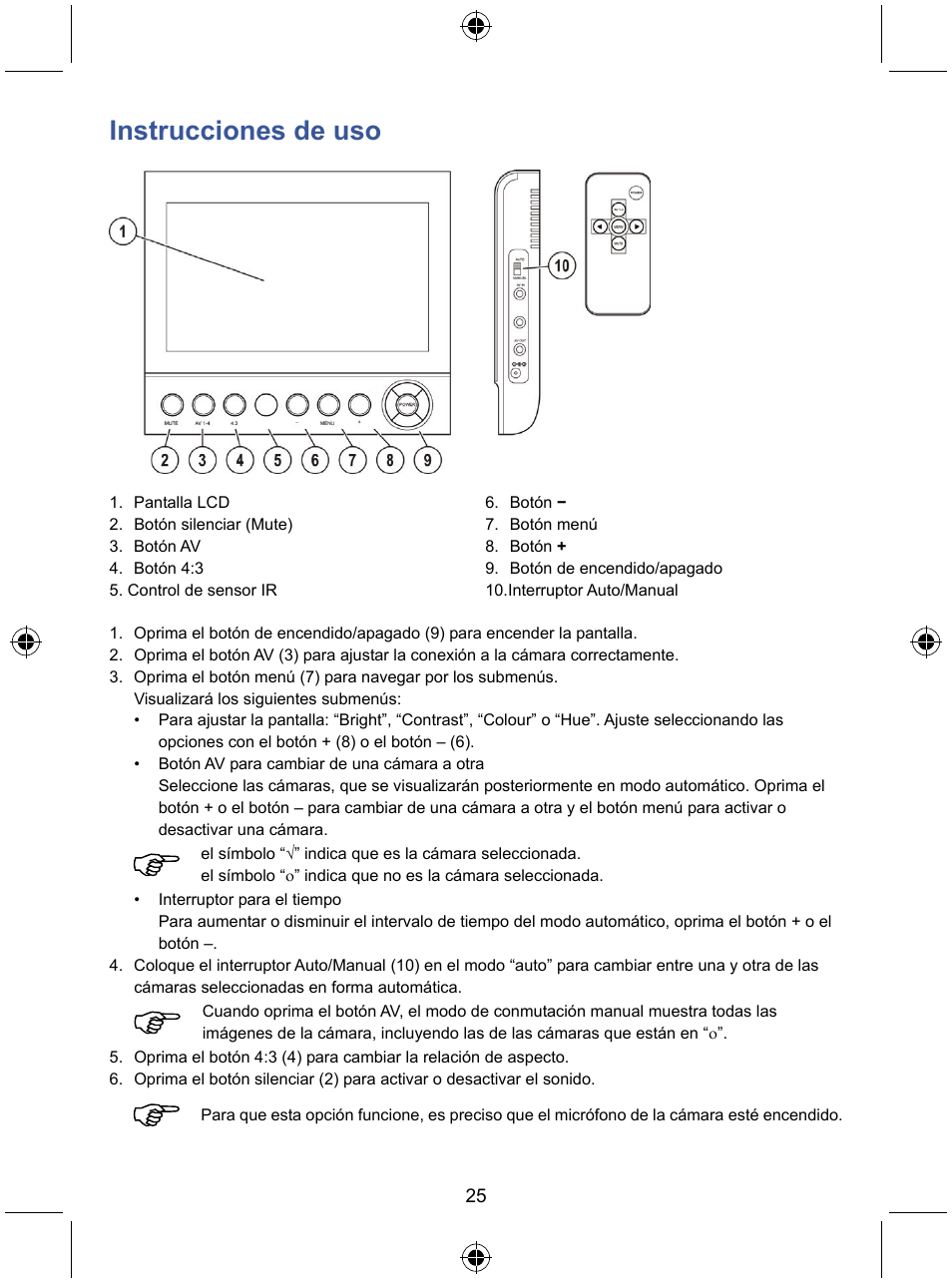 Instrucciones de uso | Konig Electronic 7" color LCD monitor User Manual | Page 25 / 59