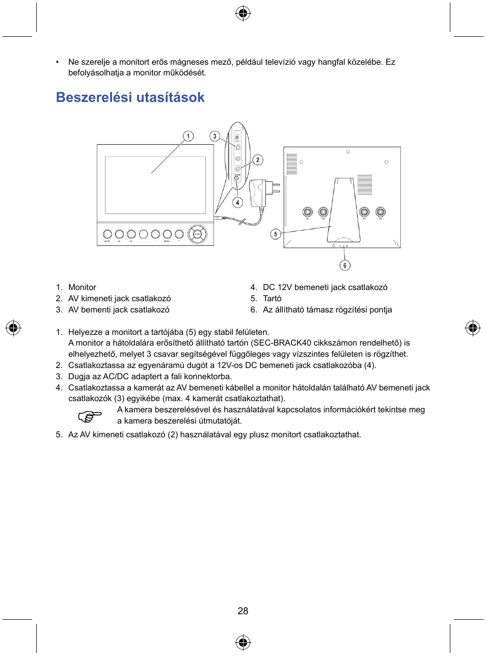 Beszerelési utasítások | Konig Electronic 7" color LCD monitor User Manual | Page 28 / 59