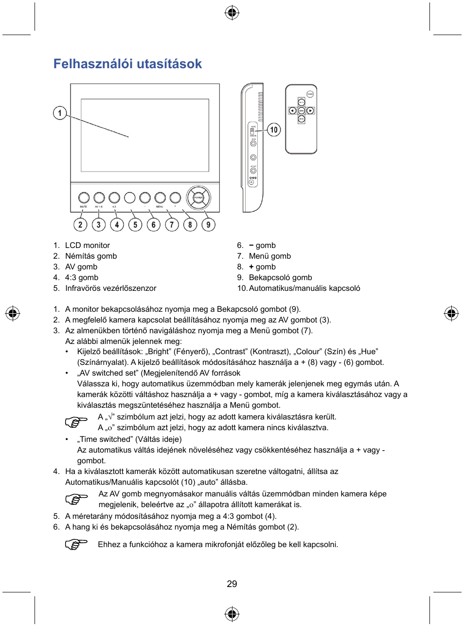 Felhasználói utasítások | Konig Electronic 7" color LCD monitor User Manual | Page 29 / 59