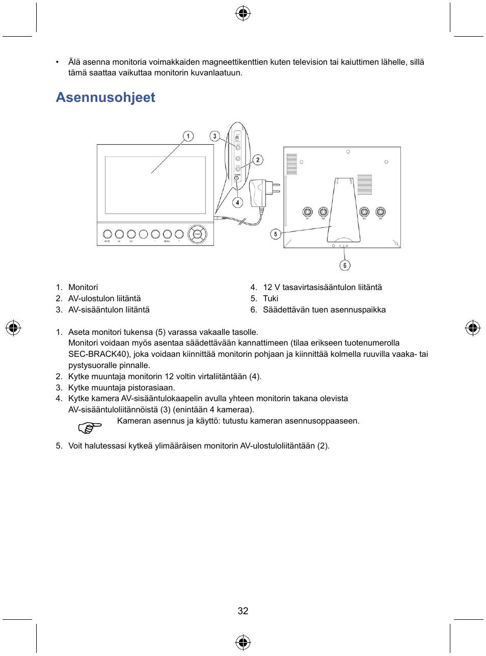 Asennusohjeet | Konig Electronic 7" color LCD monitor User Manual | Page 32 / 59