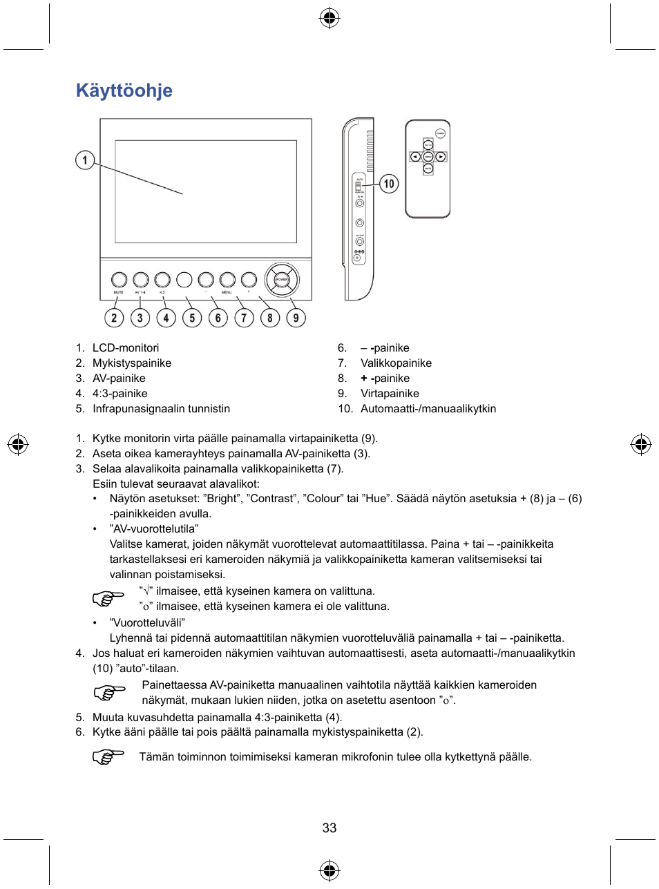 Käyttöohje | Konig Electronic 7" color LCD monitor User Manual | Page 33 / 59