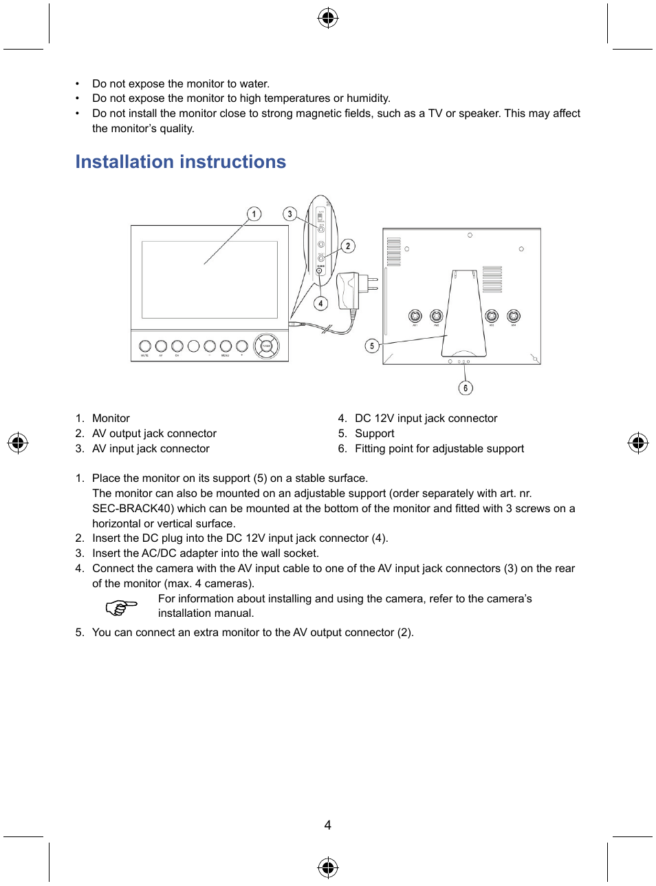 Installation instructions | Konig Electronic 7" color LCD monitor User Manual | Page 4 / 59