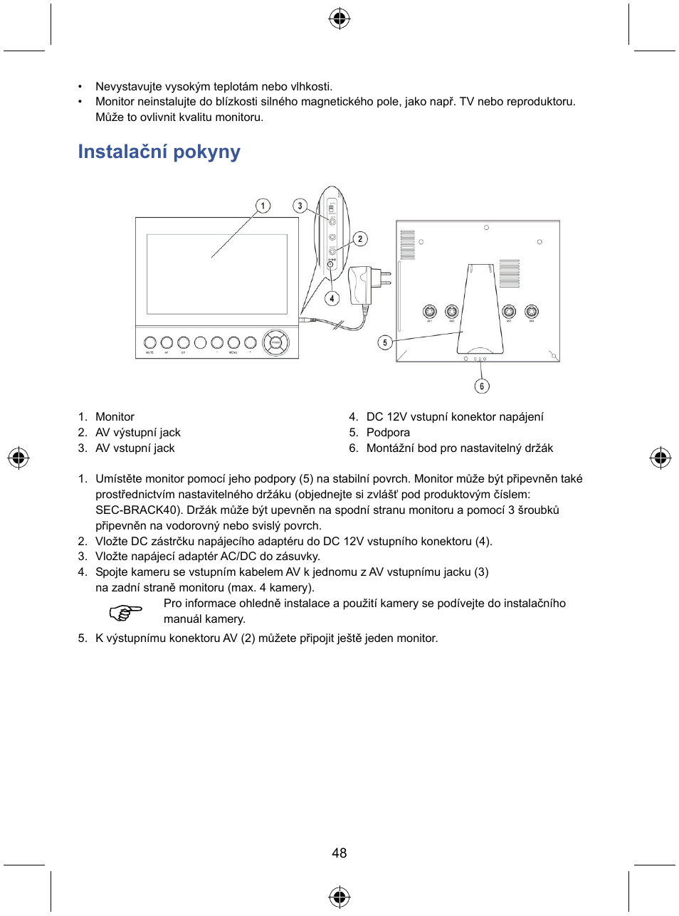 Instalační pokyny | Konig Electronic 7" color LCD monitor User Manual | Page 48 / 59