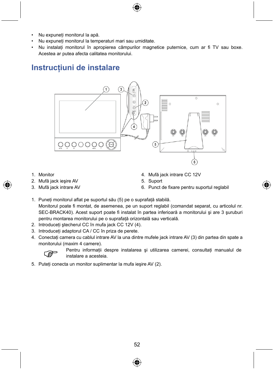 Instrucţiuni de instalare | Konig Electronic 7" color LCD monitor User Manual | Page 52 / 59