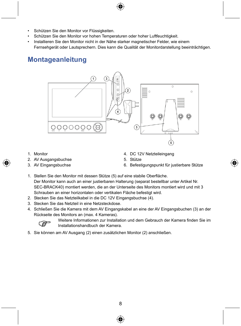 Montageanleitung | Konig Electronic 7" color LCD monitor User Manual | Page 8 / 59