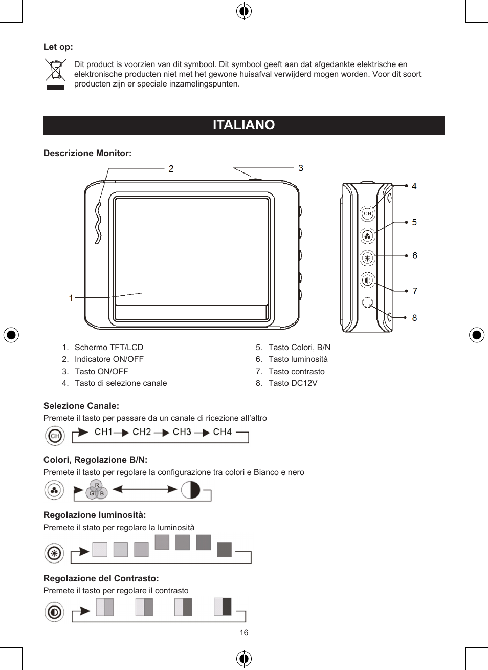 Manuale (p. 16), Sistema per la retrovisione senza fili, Italiano | Konig Electronic Wireless rear view camera system User Manual | Page 16 / 52