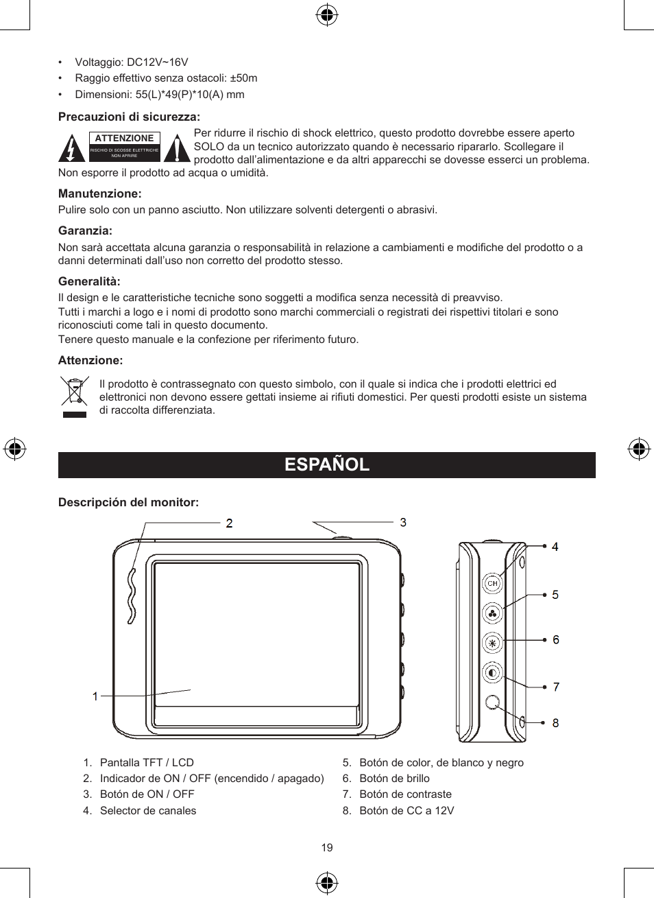 Manual de uso (p. 19), Vista trasera del sistema inalámbrico, Español | Konig Electronic Wireless rear view camera system User Manual | Page 19 / 52