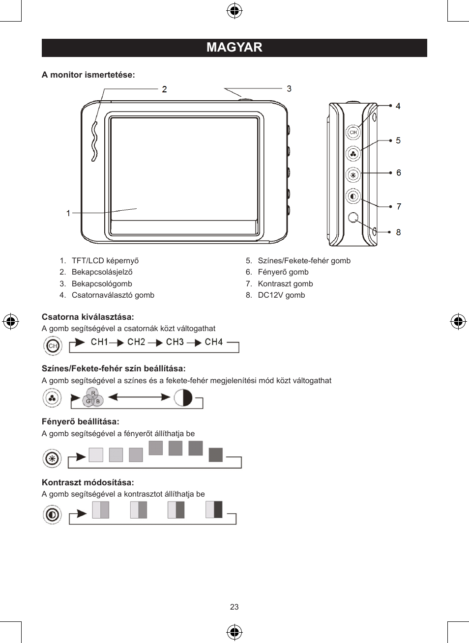 Használati útmutató (o. 23.), A rádió hátulnézete, Magyar | Konig Electronic Wireless rear view camera system User Manual | Page 23 / 52