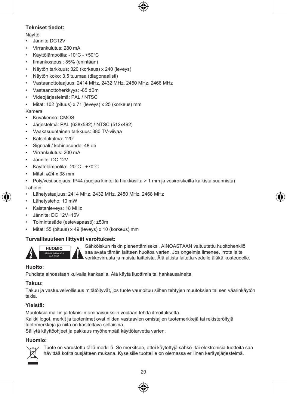 Konig Electronic Wireless rear view camera system User Manual | Page 29 / 52