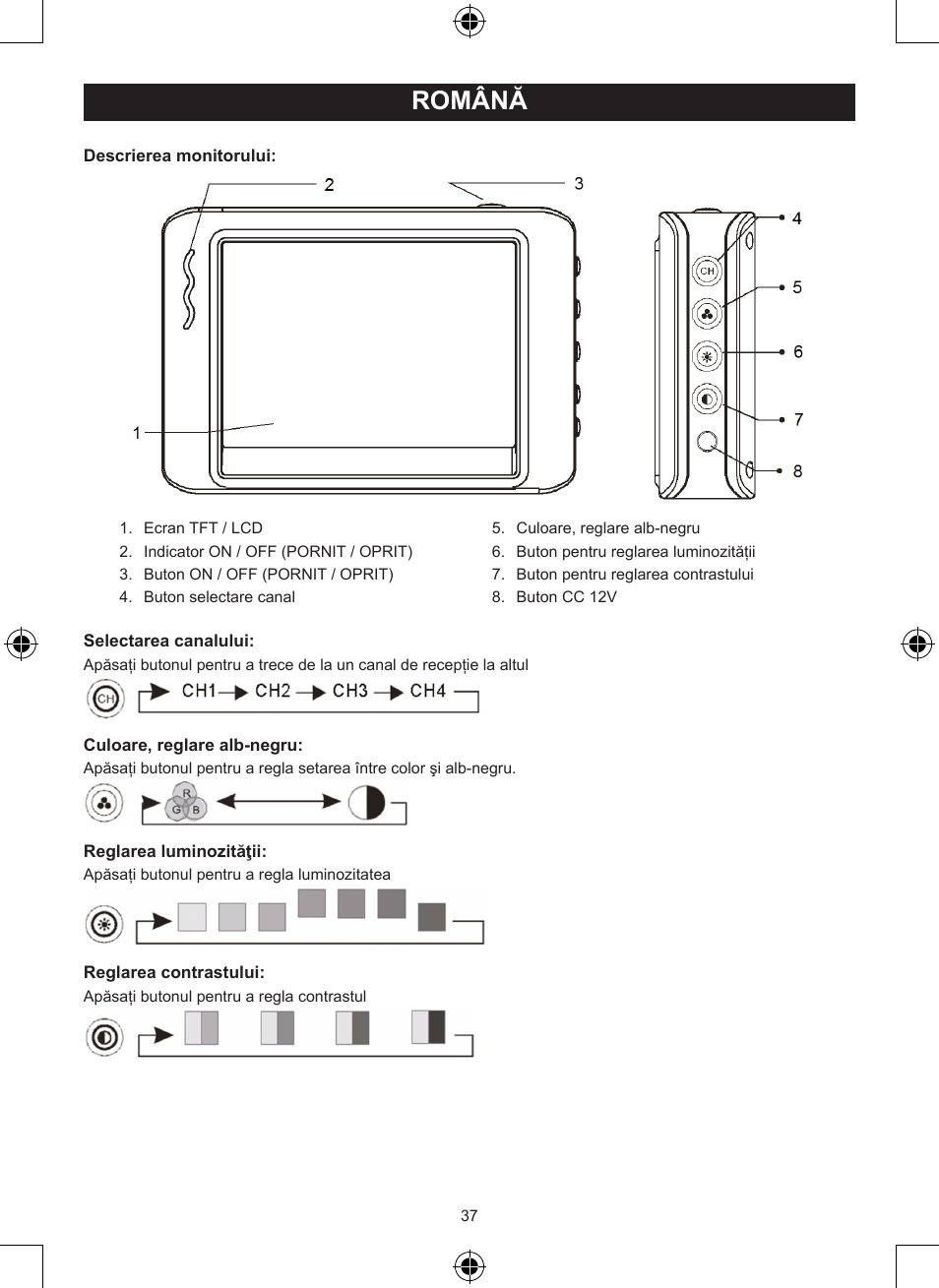 Manual de utilizare (p. 37), Sistem retrovizor wireless, Română | Konig Electronic Wireless rear view camera system User Manual | Page 37 / 52