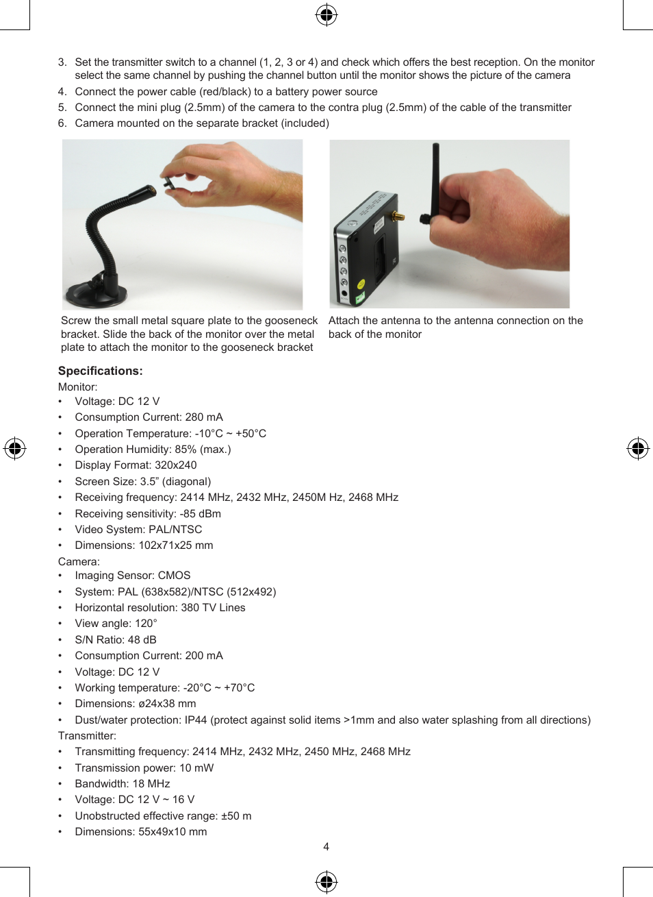 Konig Electronic Wireless rear view camera system User Manual | Page 4 / 52