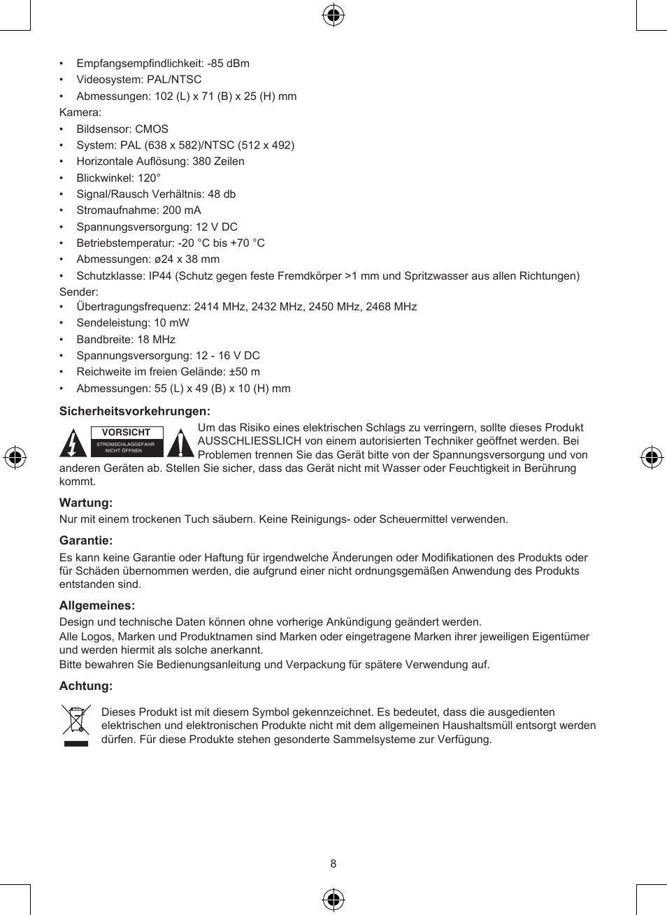 Konig Electronic Wireless rear view camera system User Manual | Page 8 / 52