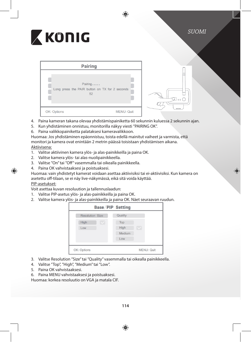 Suomi | Konig Electronic Digital 2.4 GHz wireless camera for SEC-TRANS60 User Manual | Page 114 / 309