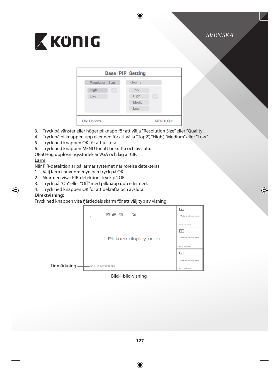 Svenska | Konig Electronic Digital 2.4 GHz wireless camera for SEC-TRANS60 User Manual | Page 127 / 309