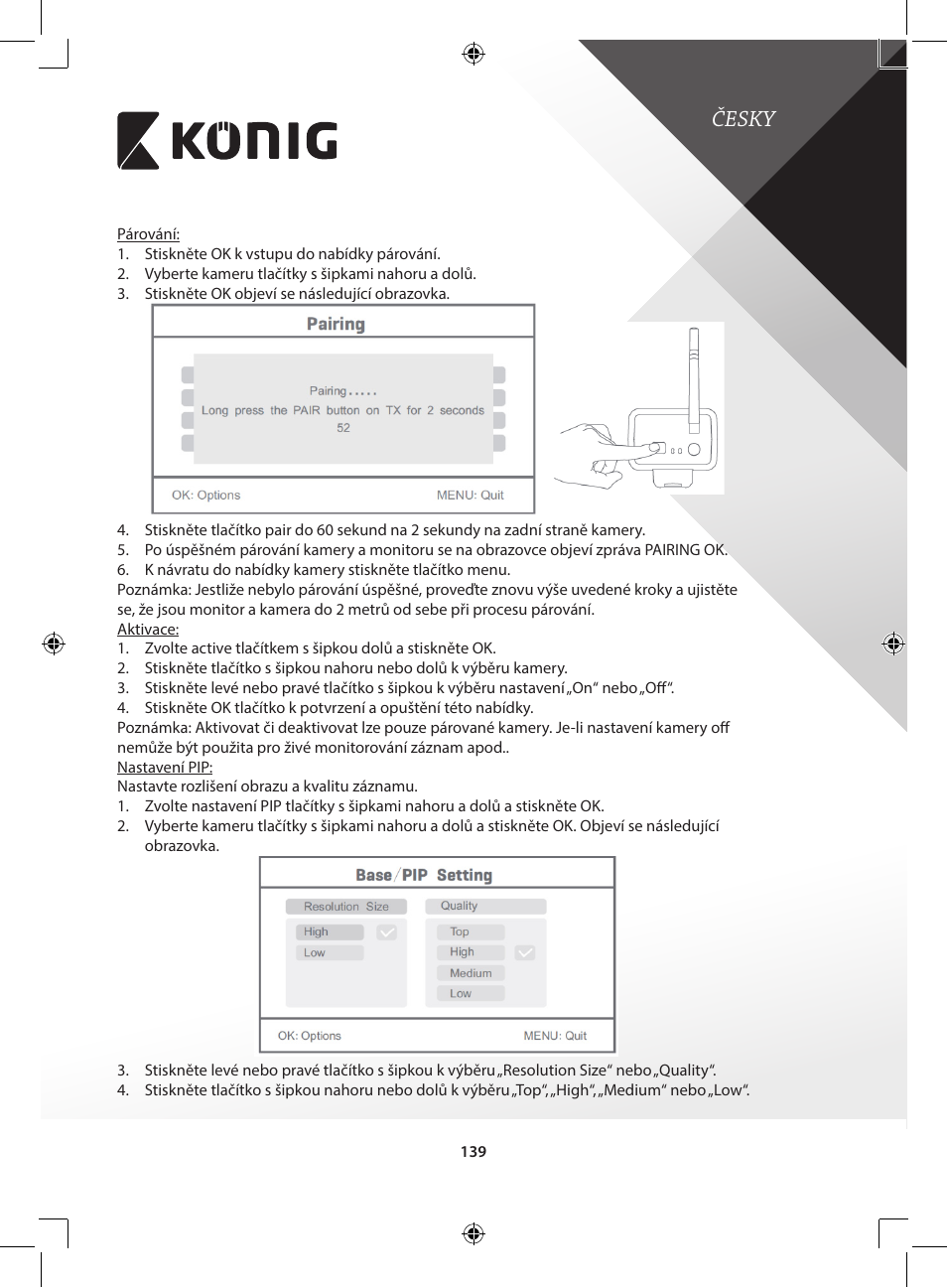 Česky | Konig Electronic Digital 2.4 GHz wireless camera for SEC-TRANS60 User Manual | Page 139 / 309