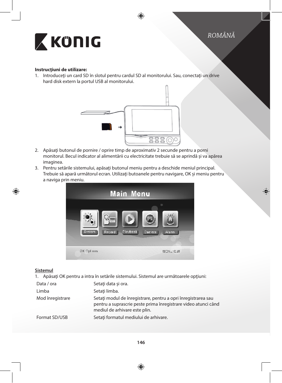 Română | Konig Electronic Digital 2.4 GHz wireless camera for SEC-TRANS60 User Manual | Page 146 / 309