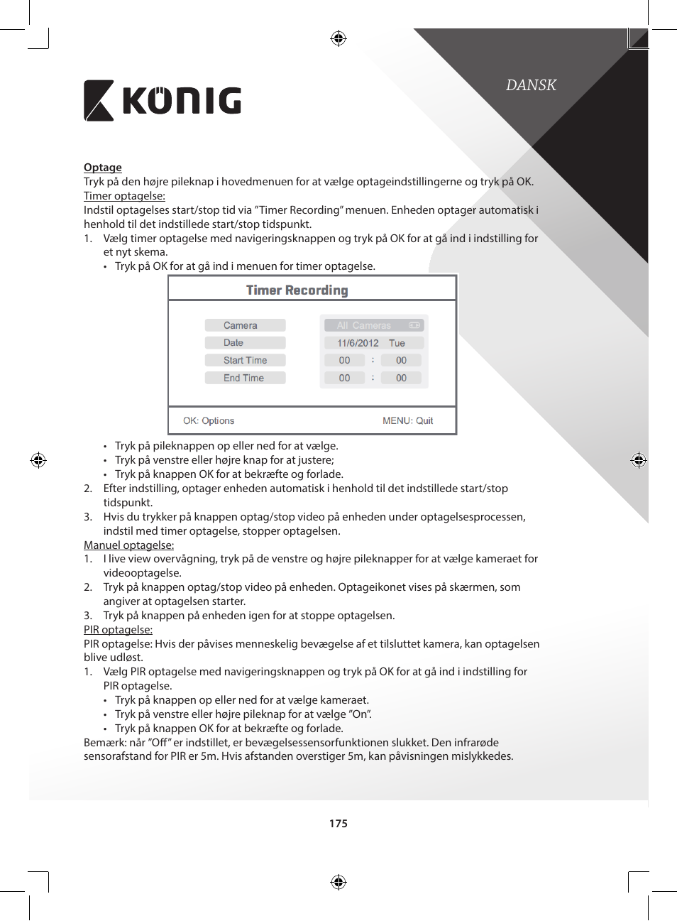 Dansk | Konig Electronic Digital 2.4 GHz wireless camera for SEC-TRANS60 User Manual | Page 175 / 309