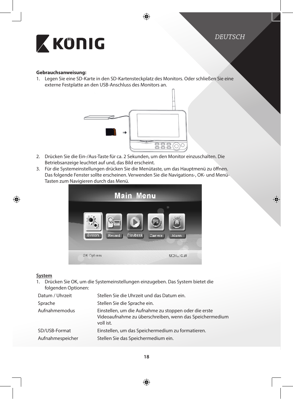 Deutsch | Konig Electronic Digital 2.4 GHz wireless camera for SEC-TRANS60 User Manual | Page 18 / 309