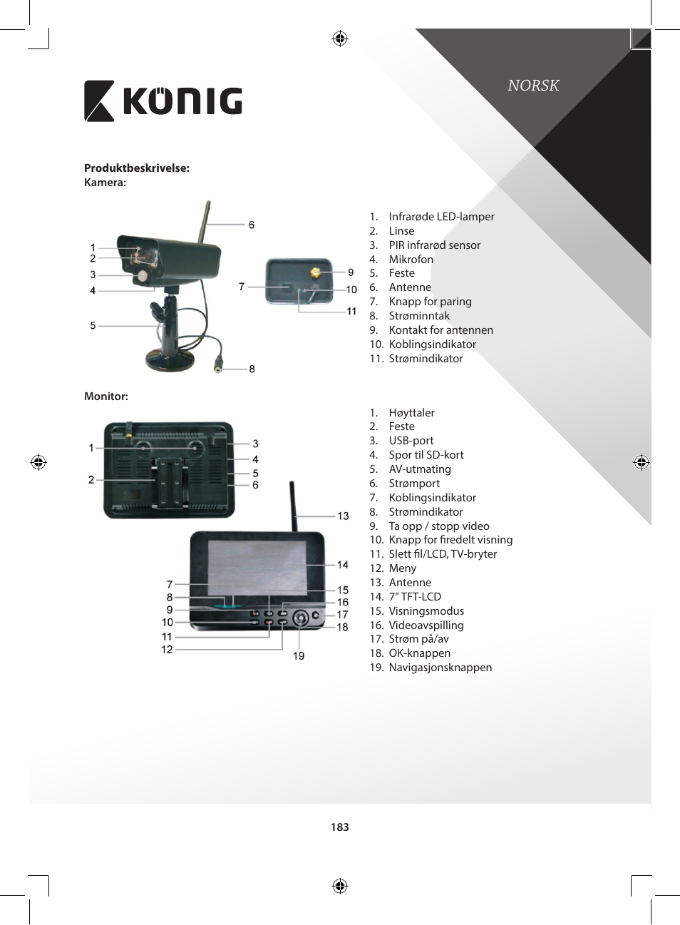 Norsk | Konig Electronic Digital 2.4 GHz wireless camera for SEC-TRANS60 User Manual | Page 183 / 309