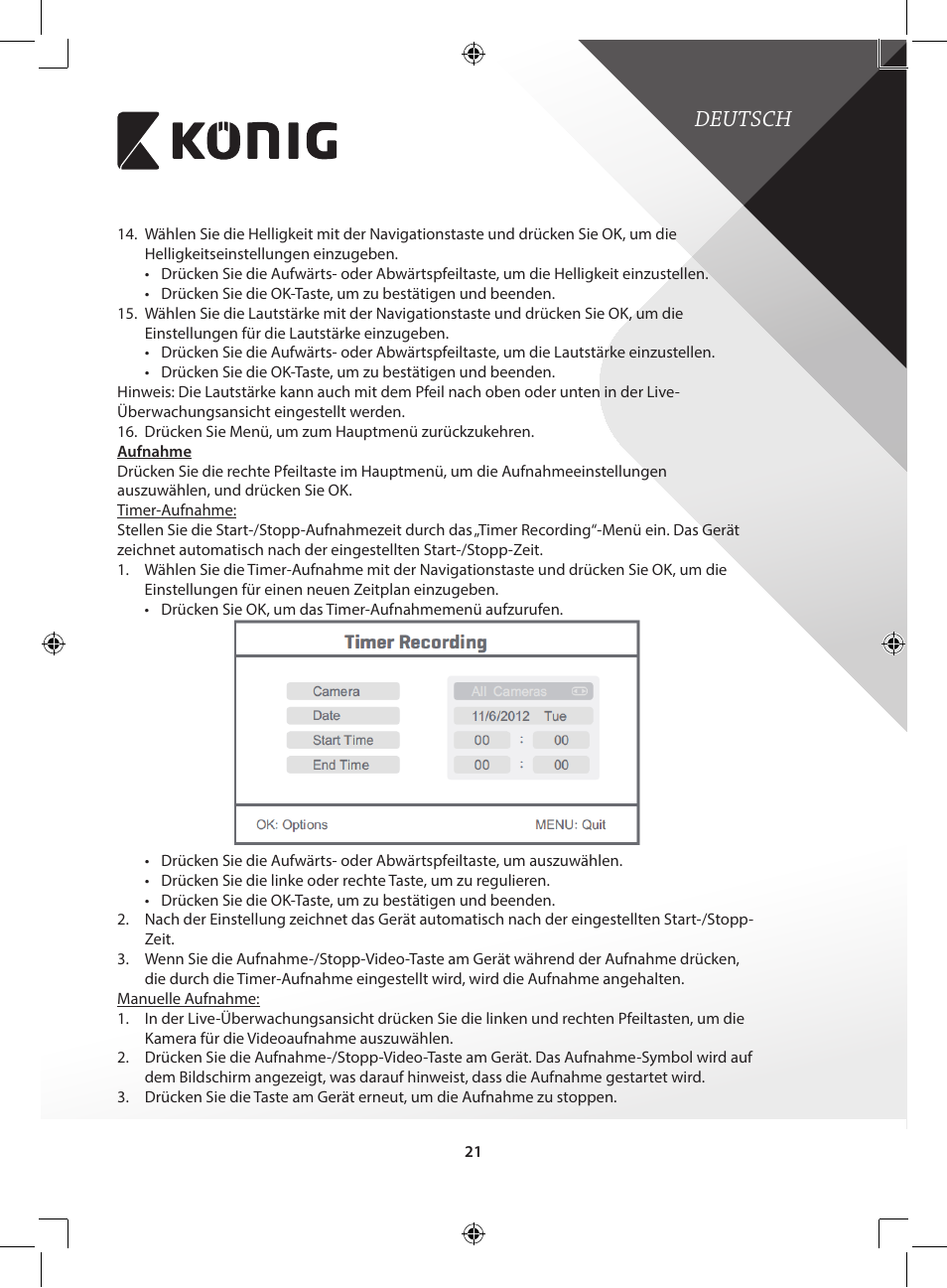 Deutsch | Konig Electronic Digital 2.4 GHz wireless camera for SEC-TRANS60 User Manual | Page 21 / 309