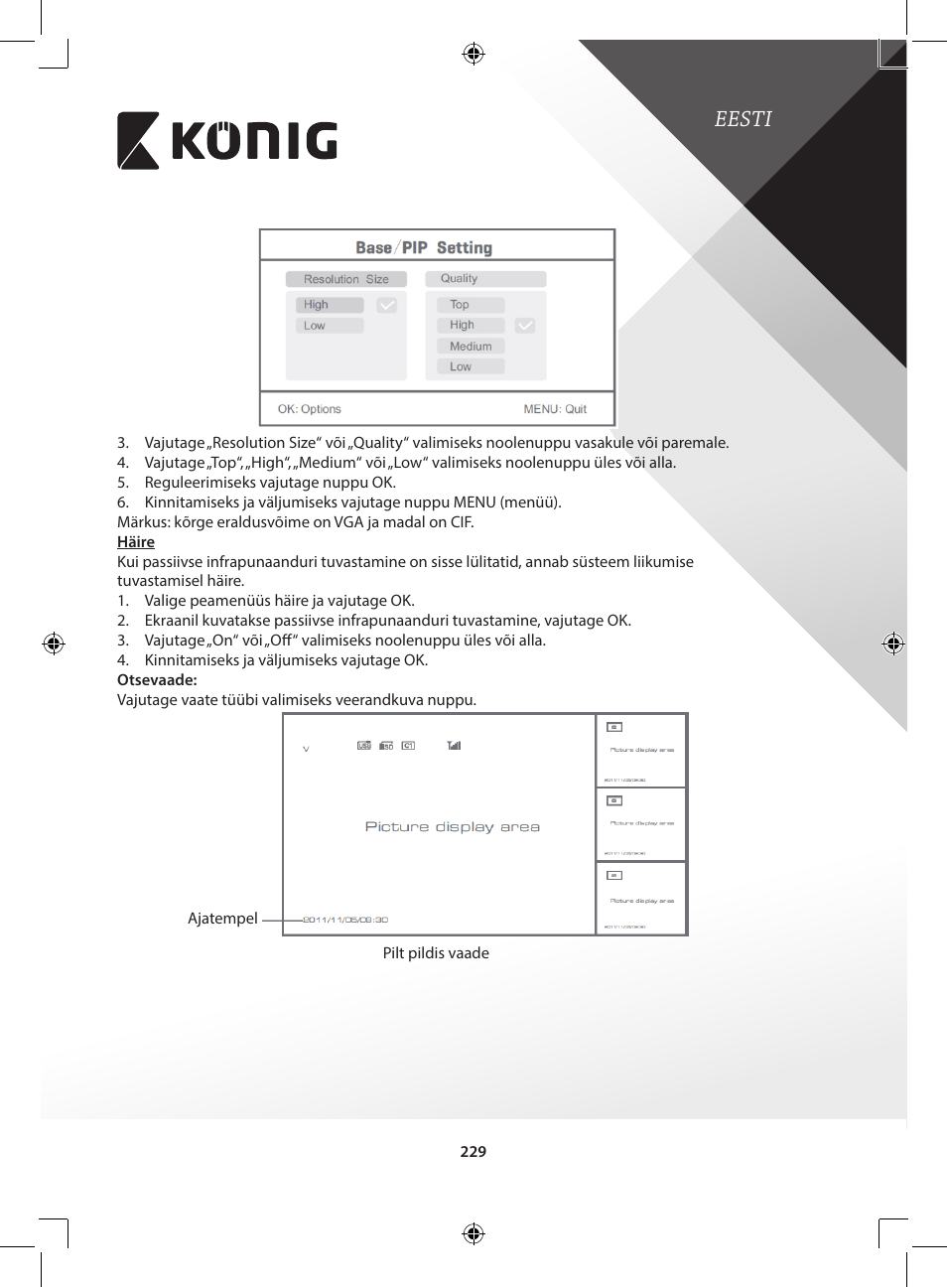 Eesti | Konig Electronic Digital 2.4 GHz wireless camera for SEC-TRANS60 User Manual | Page 229 / 309