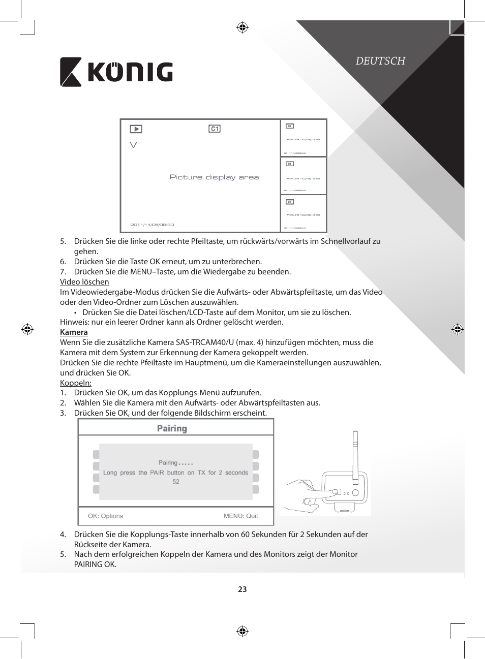 Deutsch | Konig Electronic Digital 2.4 GHz wireless camera for SEC-TRANS60 User Manual | Page 23 / 309