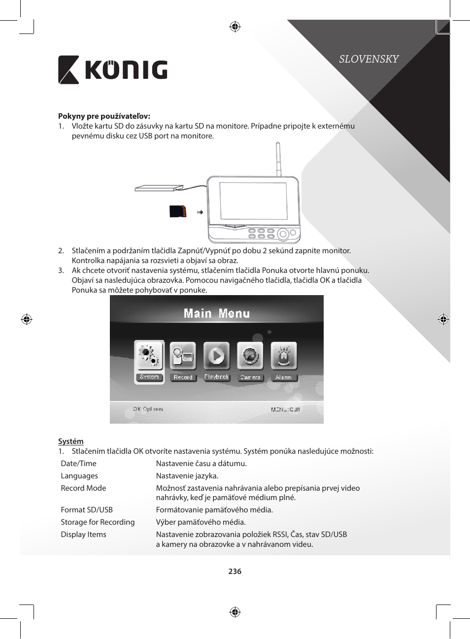 Slovensky | Konig Electronic Digital 2.4 GHz wireless camera for SEC-TRANS60 User Manual | Page 236 / 309