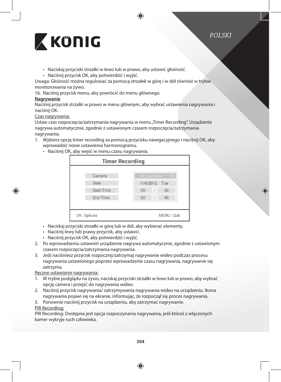 Polski | Konig Electronic Digital 2.4 GHz wireless camera for SEC-TRANS60 User Manual | Page 304 / 309