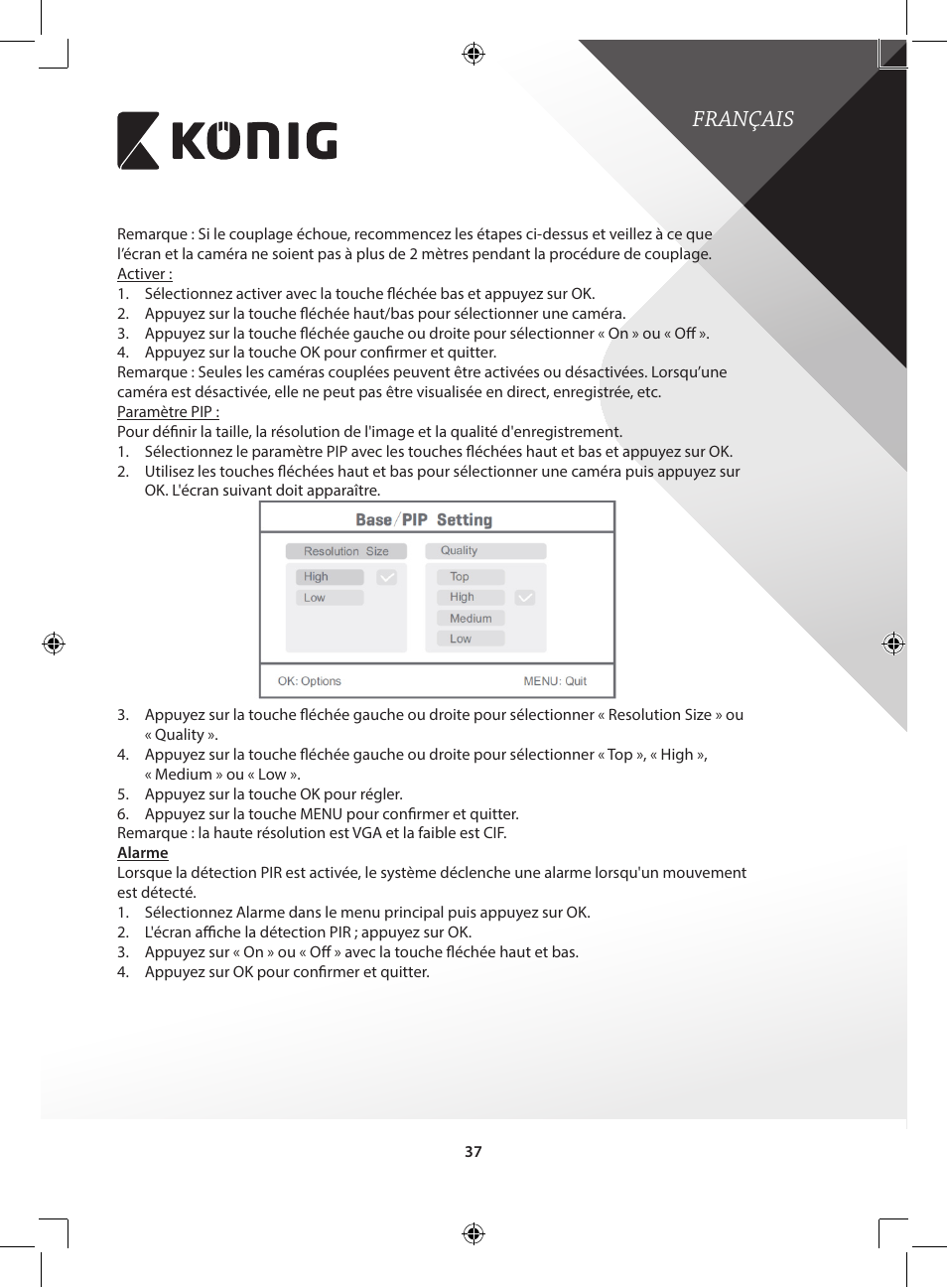 Français | Konig Electronic Digital 2.4 GHz wireless camera for SEC-TRANS60 User Manual | Page 37 / 309