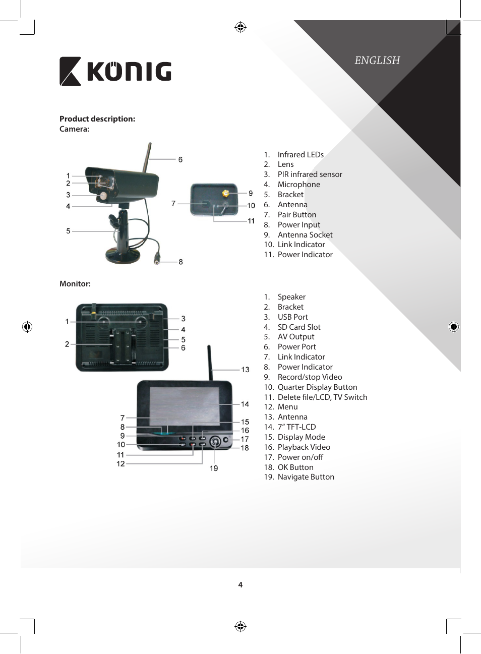 English | Konig Electronic Digital 2.4 GHz wireless camera for SEC-TRANS60 User Manual | Page 4 / 309