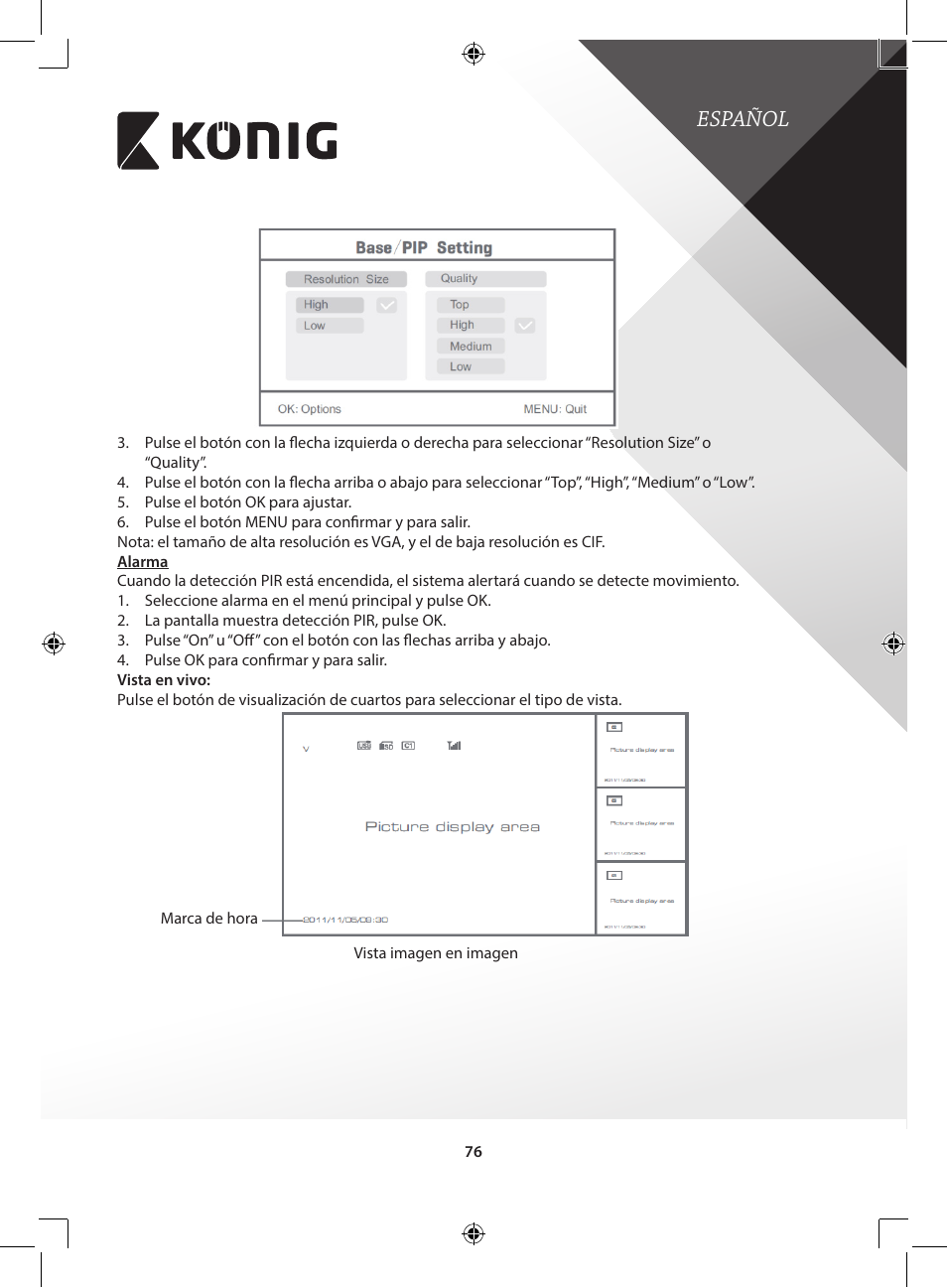 Español | Konig Electronic Digital 2.4 GHz wireless camera for SEC-TRANS60 User Manual | Page 76 / 309