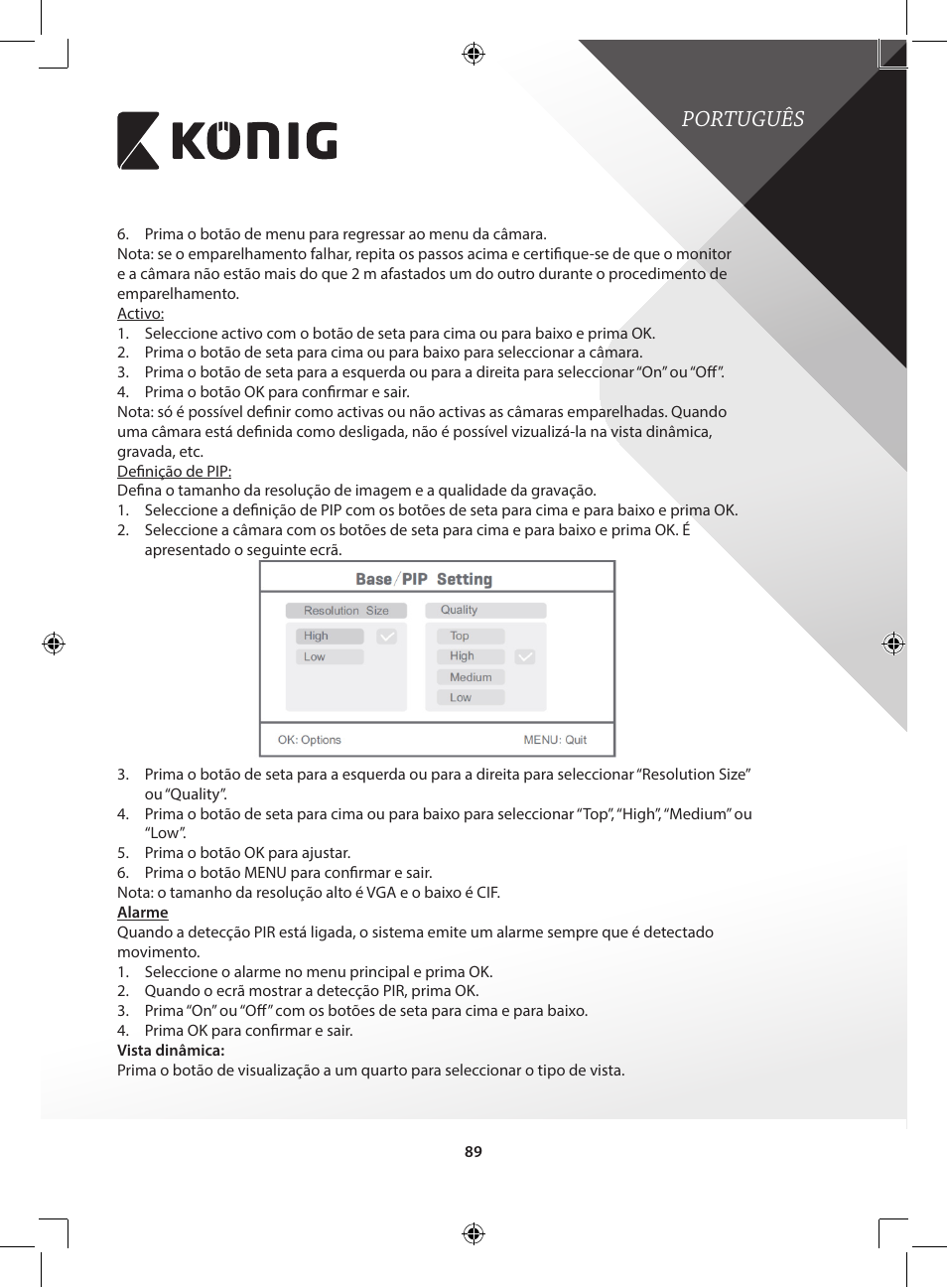 Português | Konig Electronic Digital 2.4 GHz wireless camera for SEC-TRANS60 User Manual | Page 89 / 309