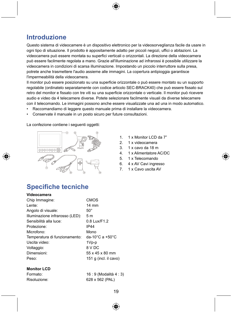 Introduzione, Specifiche tecniche | Konig Electronic 7" LCD monitor with camera User Manual | Page 19 / 59