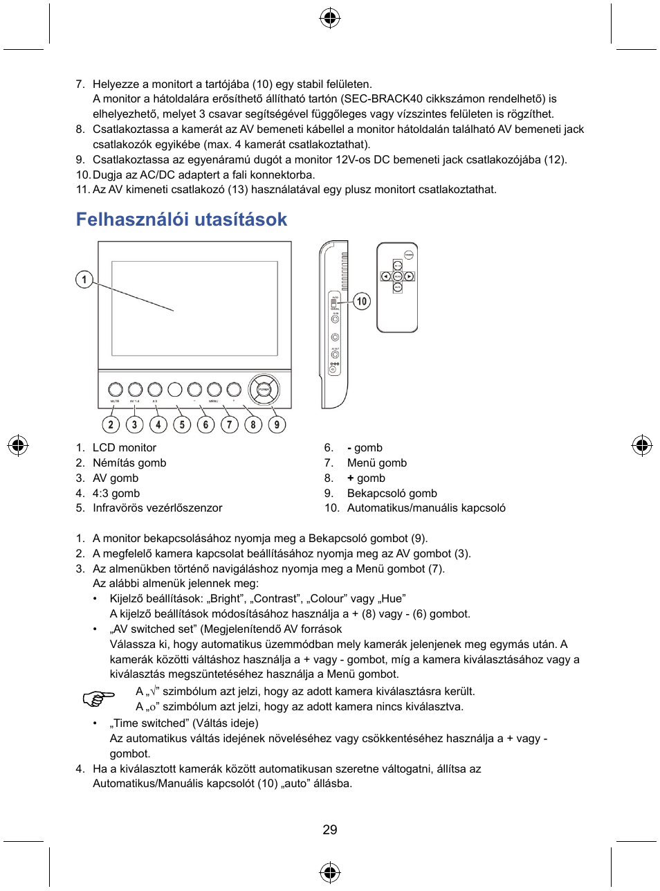 Felhasználói utasítások | Konig Electronic 7" LCD monitor with camera User Manual | Page 29 / 59