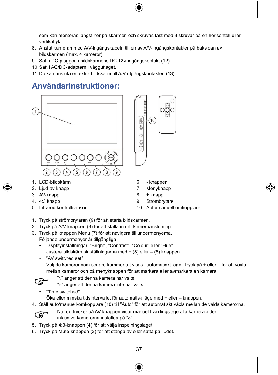 Användarinstruktioner | Konig Electronic 7" LCD monitor with camera User Manual | Page 37 / 59