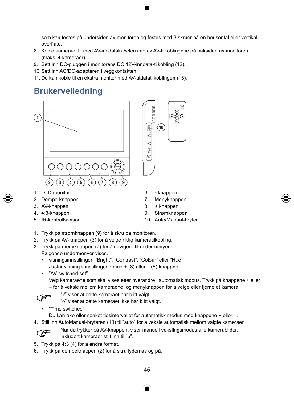 Brukerveiledning | Konig Electronic 7" LCD monitor with camera User Manual | Page 45 / 59