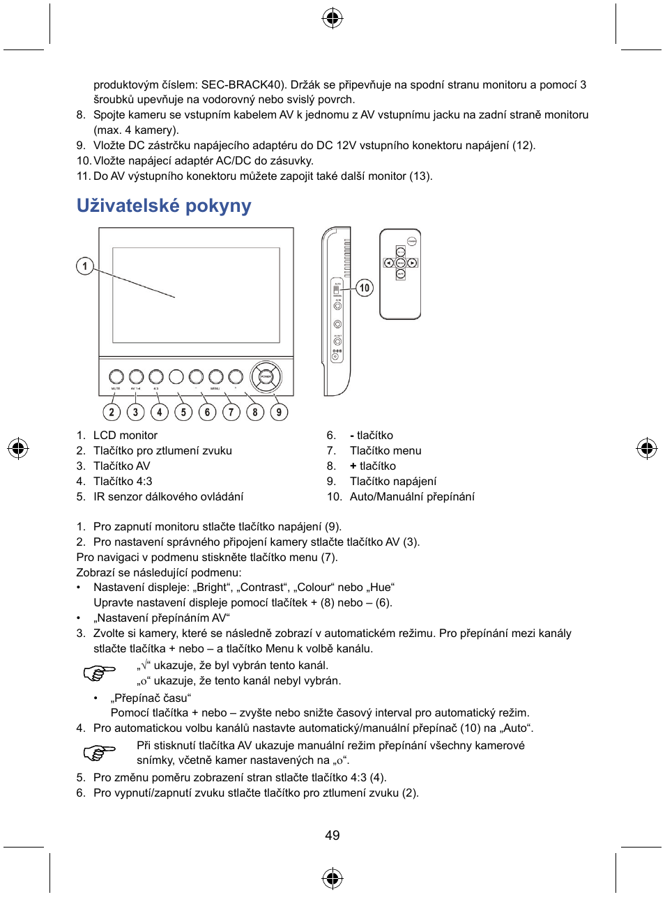 Uživatelské pokyny | Konig Electronic 7" LCD monitor with camera User Manual | Page 49 / 59