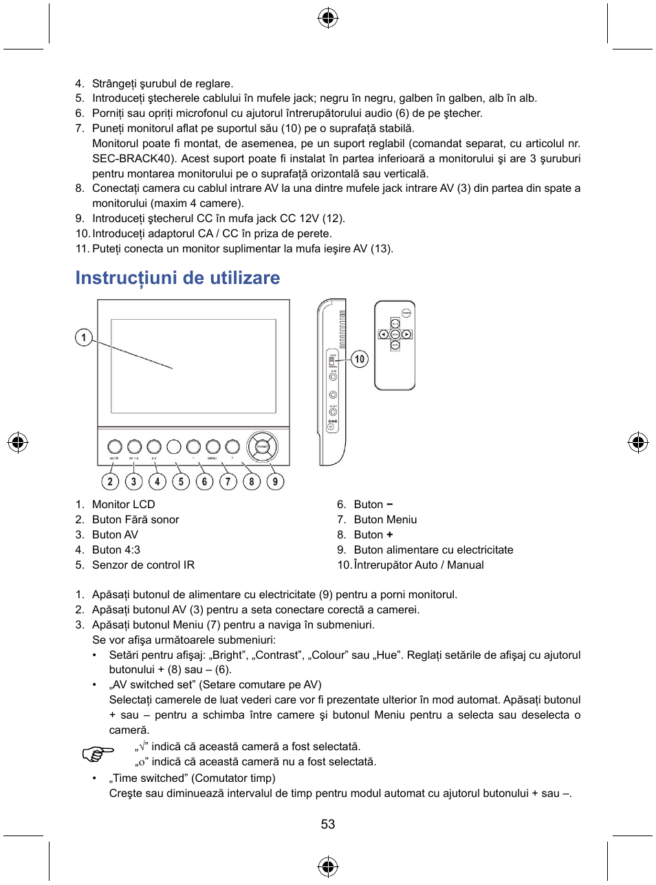 Instrucţiuni de utilizare | Konig Electronic 7" LCD monitor with camera User Manual | Page 53 / 59
