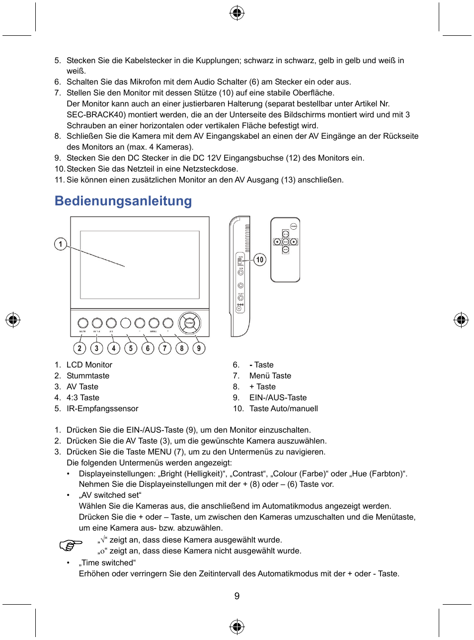 Bedienungsanleitung | Konig Electronic 7" LCD monitor with camera User Manual | Page 9 / 59