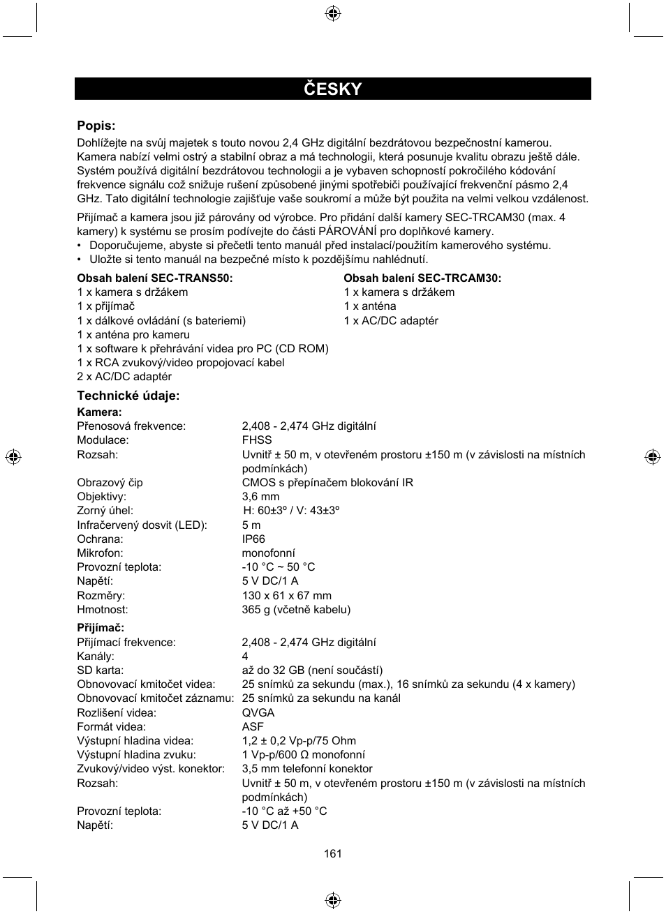 Česky | Konig Electronic Digital 2.4 GHz wireless camera system User Manual | Page 161 / 252