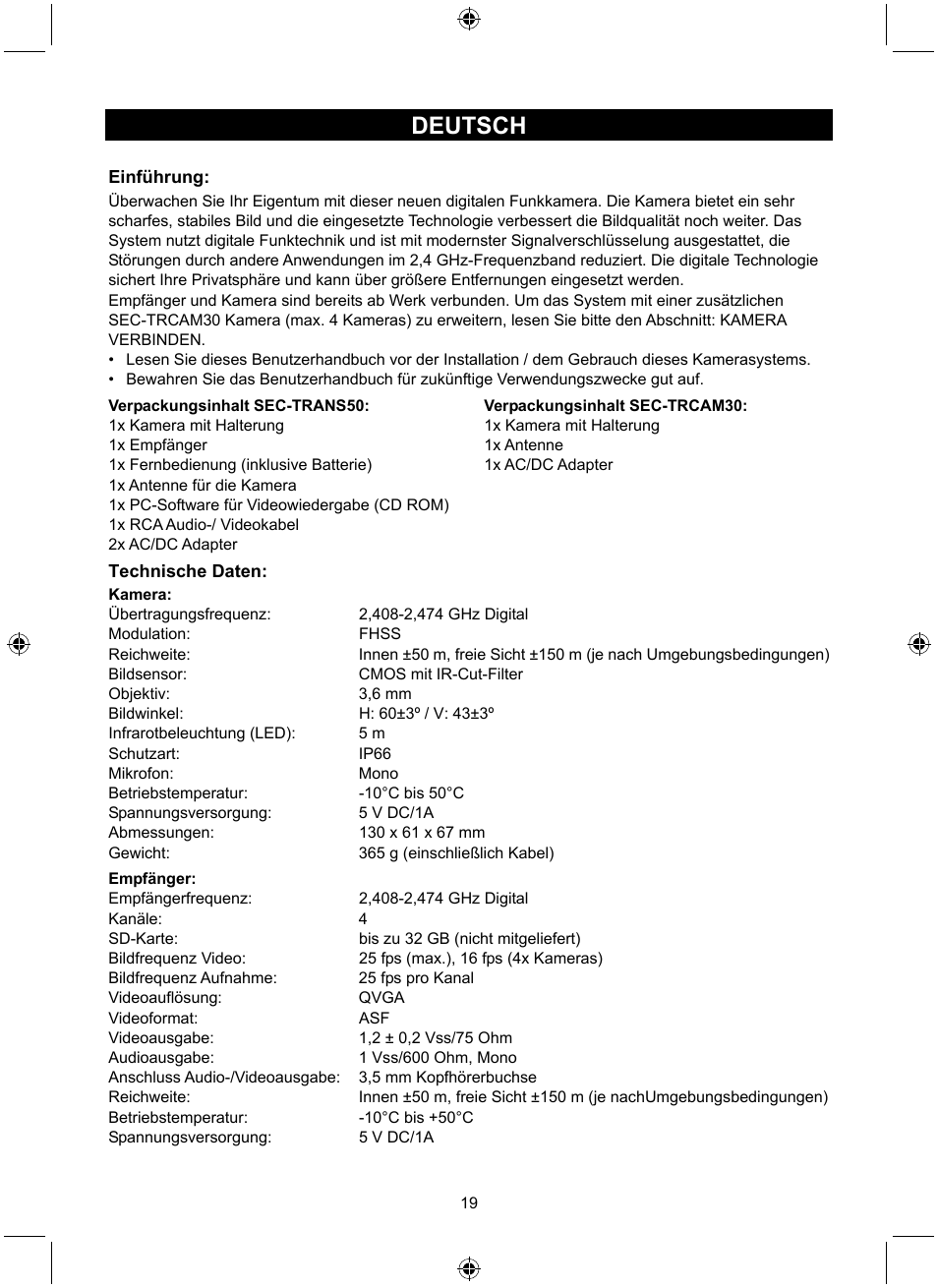 Deutsch | Konig Electronic Digital 2.4 GHz wireless camera system User Manual | Page 19 / 252