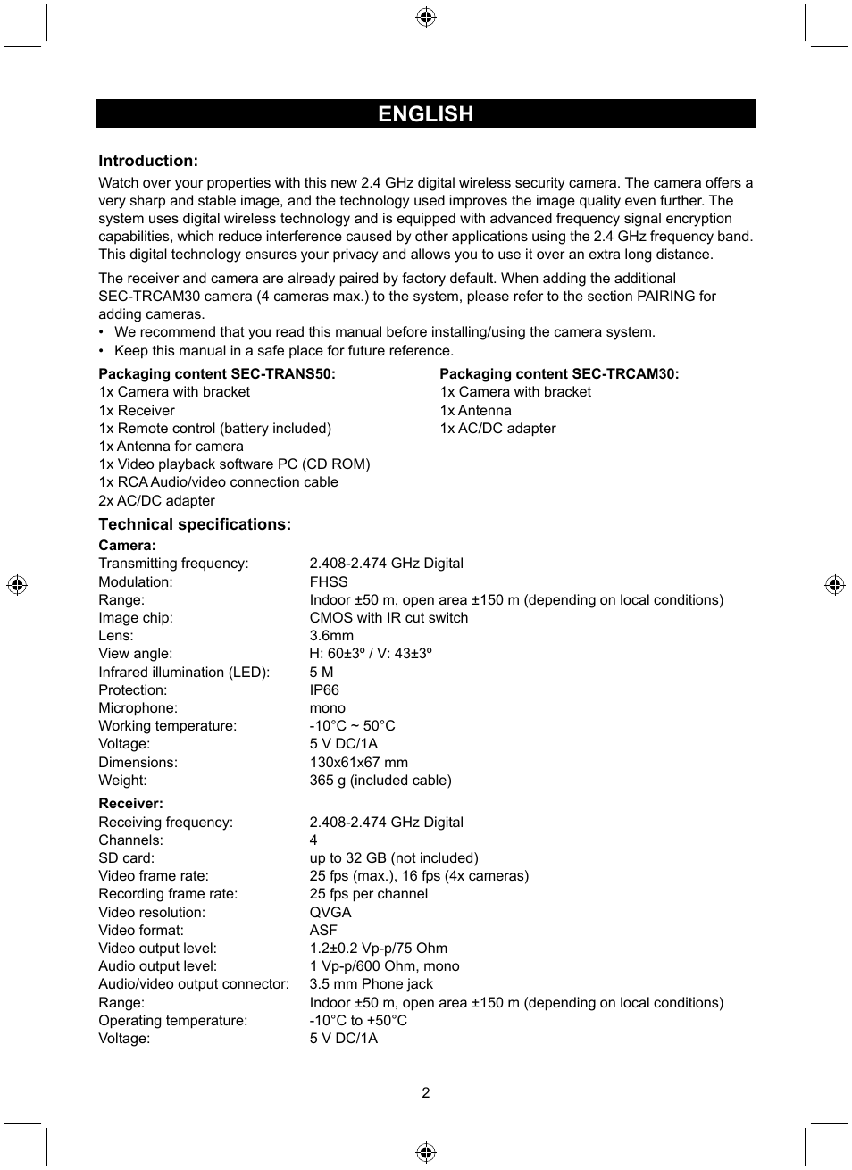 English | Konig Electronic Digital 2.4 GHz wireless camera system User Manual | Page 2 / 252