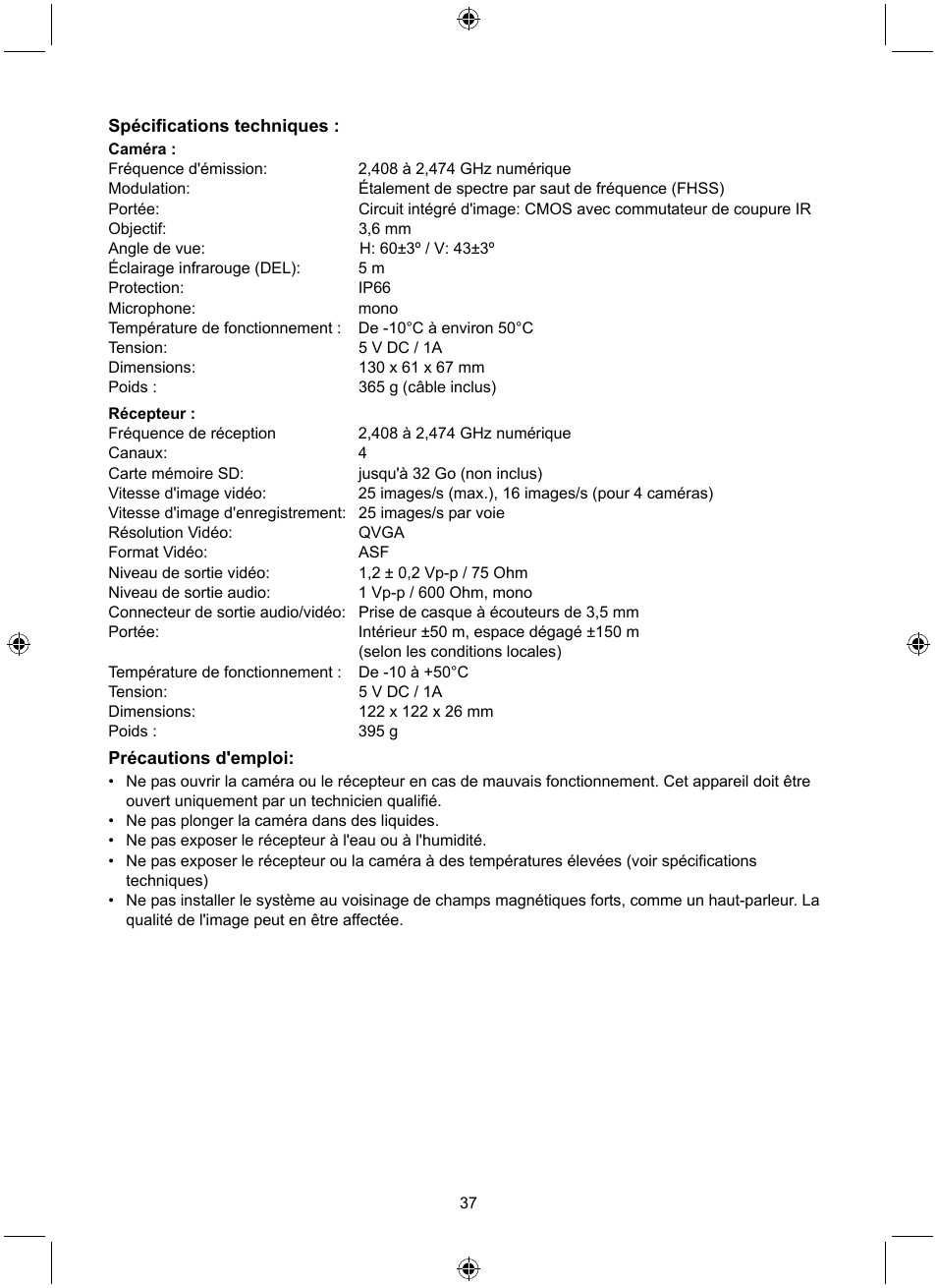 Konig Electronic Digital 2.4 GHz wireless camera system User Manual | Page 37 / 252