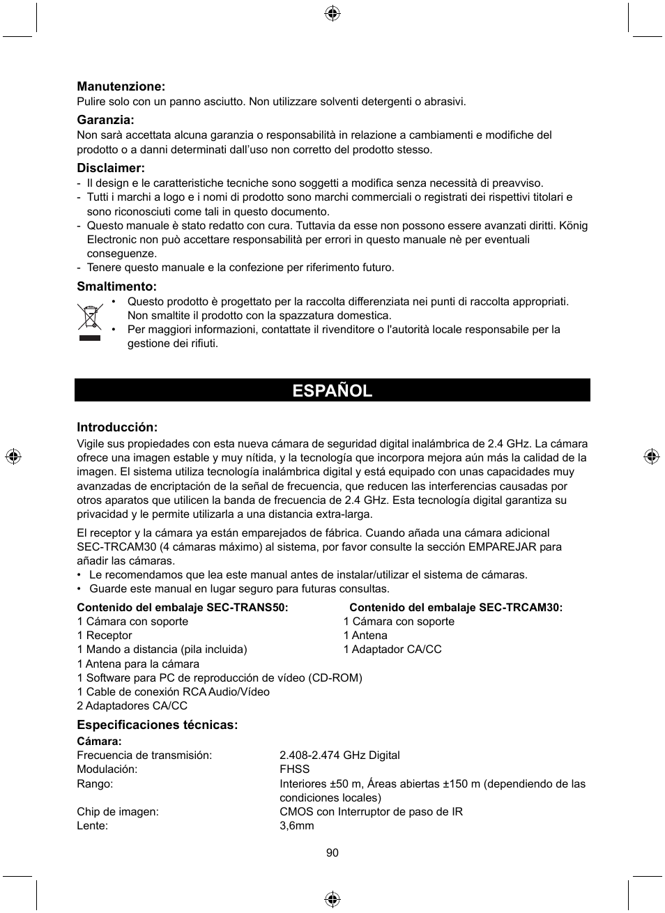 Español | Konig Electronic Digital 2.4 GHz wireless camera system User Manual | Page 90 / 252